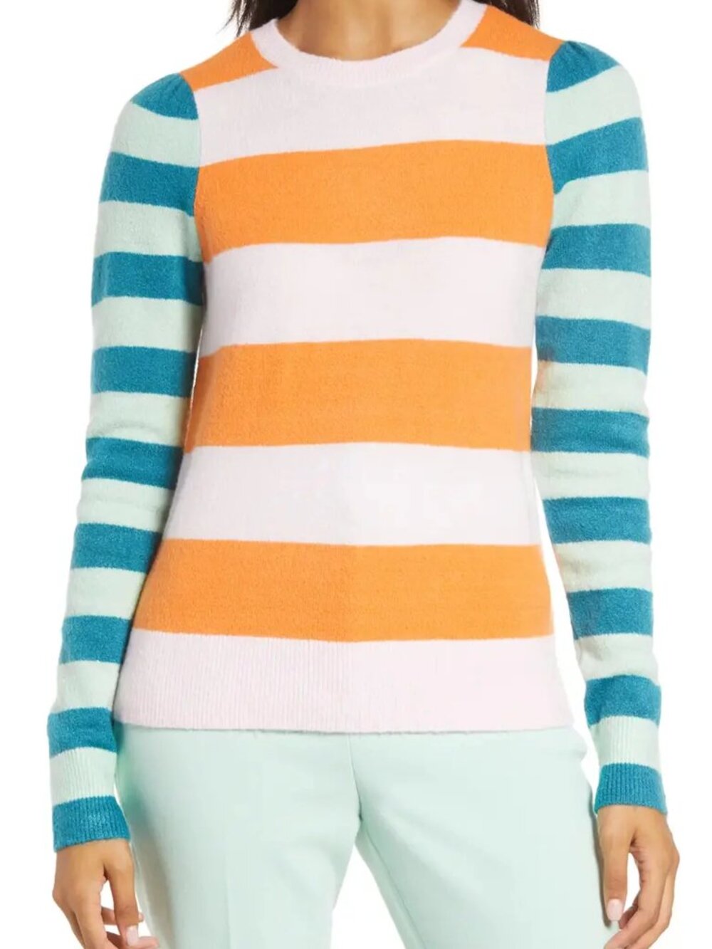 Halogen x Atlantic-Pacific Mix Stripe Puff Sleeve Sweater